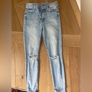 MOTHER The Stunner Zip Ankle Step Chew. Poisoned Petals Light Blue